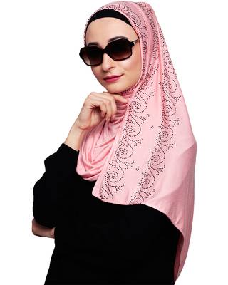 Peach plain jersey hijab 1