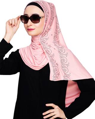 Peach plain jersey hijab 2