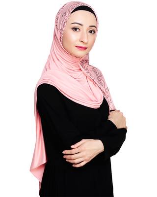 Peach plain jersey hijab 3