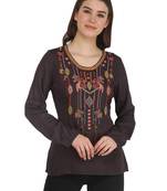 Black printed rayon party-tops