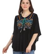 Black printed rayon party-tops