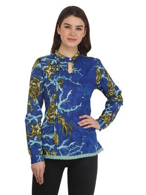 Blue printed cotton party-tops 1