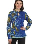 Blue printed cotton party-tops