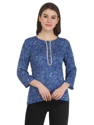Blue printed rayon party-tops 1