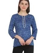 Blue printed rayon party-tops
