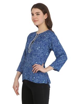 Blue printed rayon party-tops 2