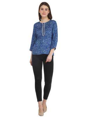 Blue printed rayon party-tops 3