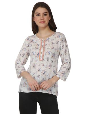 White printed rayon party tops 1