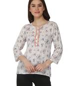 White printed rayon party tops