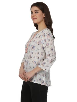 White printed rayon party tops 2