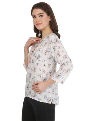 White printed rayon party tops 3