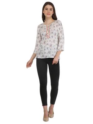 White printed rayon party tops 4