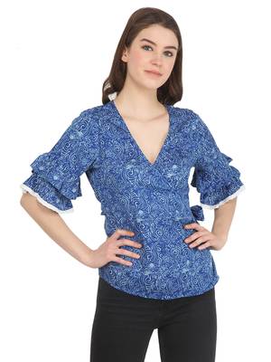 Blue printed rayon party tops 1