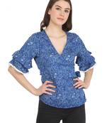 Blue printed rayon party tops