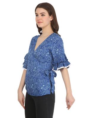Blue printed rayon party tops 2