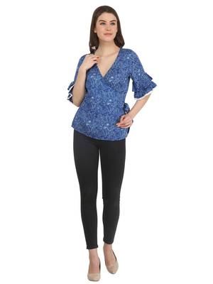 Blue printed rayon party tops 3