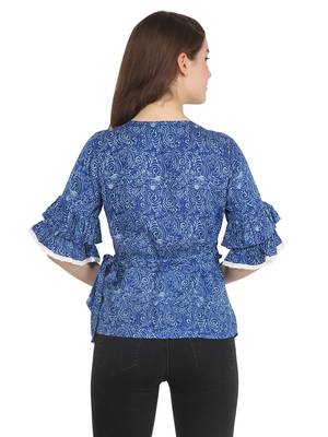 Blue printed rayon party tops 4