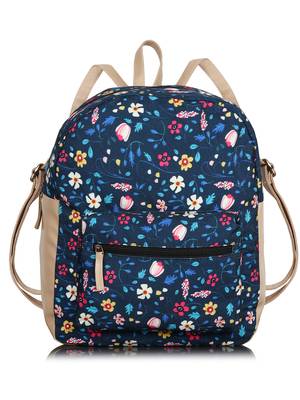 Lychee Bags Canvas Blue Floral Printed Backpack 1