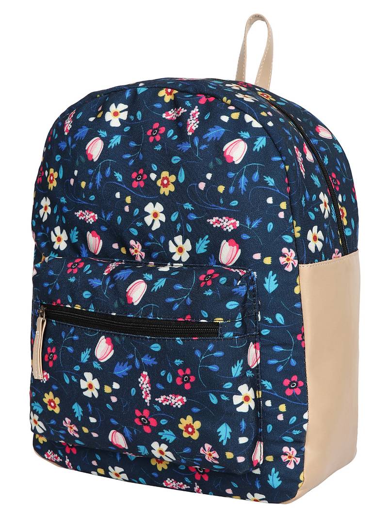 Lychee Bags Canvas Blue Floral Printed Backpack
