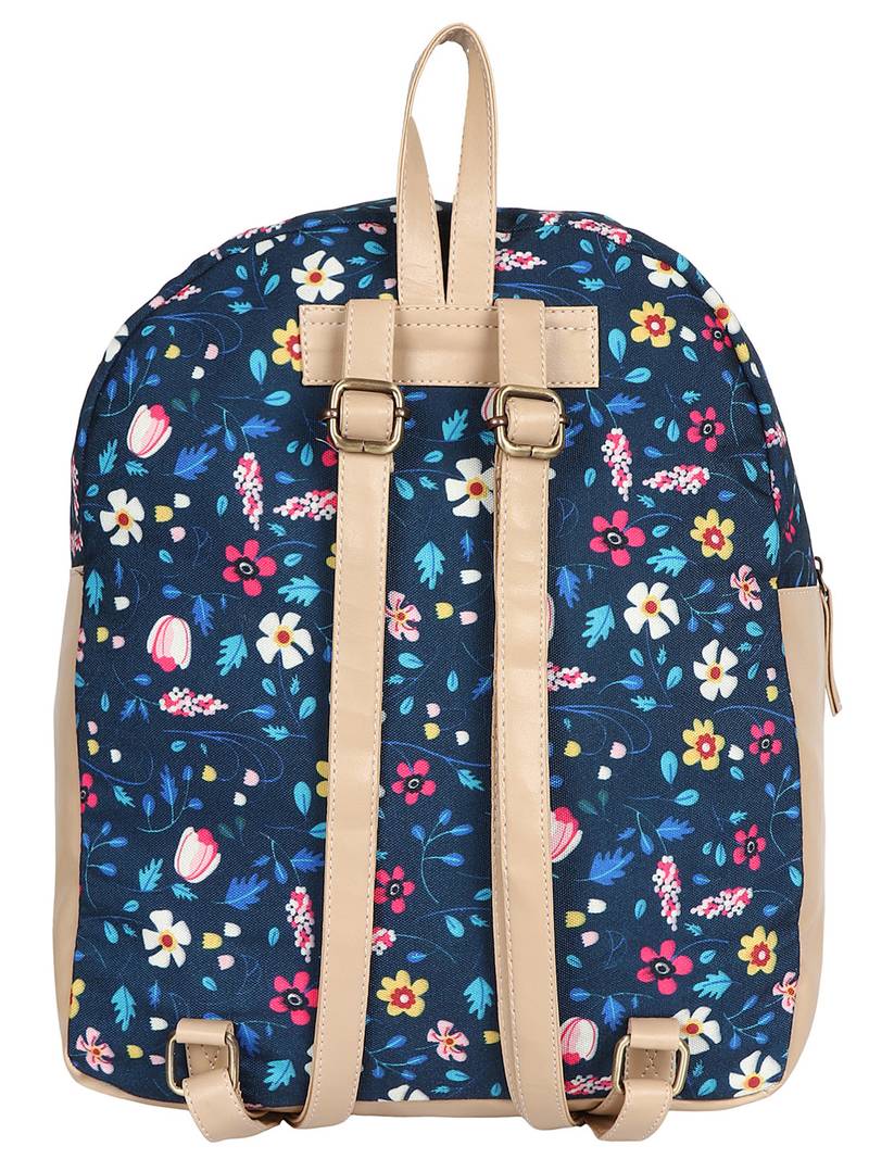 Lychee Bags Canvas Blue Floral Printed Backpack