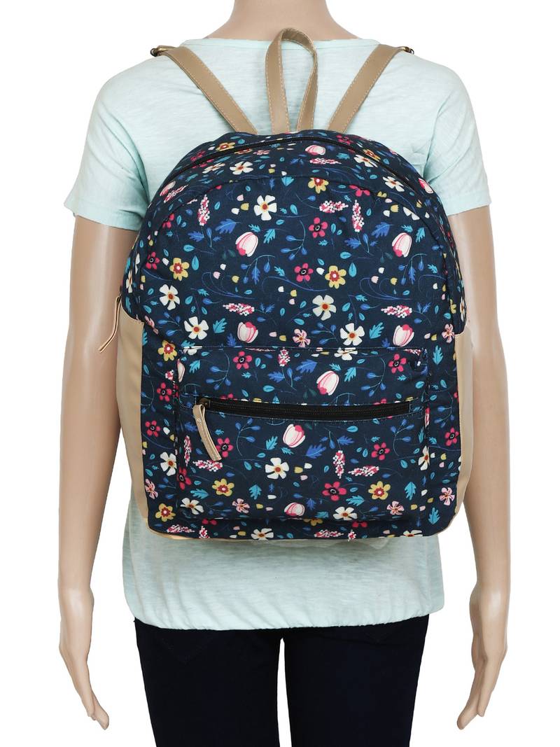 Lychee Bags Canvas Blue Floral Printed Backpack