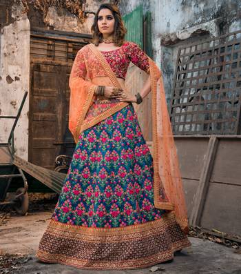 blue and purple embroidered lehenga set choli with dupatta 1