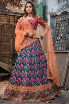 Stunning Blue And Purple Embroidered Designer Lehenga Choli For Wedding