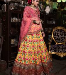 yellow and purple embroidered bridal lehenga set choli with dupatta