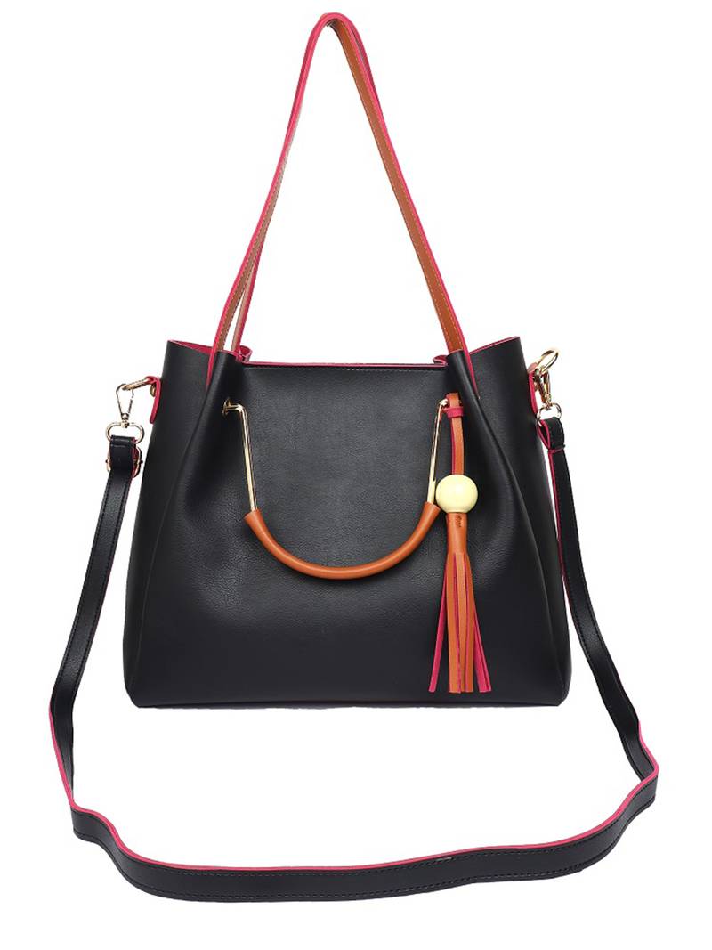 Lychee Bags Womens Lyla Black Pu Shoulder Bag With Inner Sling Bag