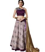 Purple Thread Embroidery Silk Semi Stitched Lehenga