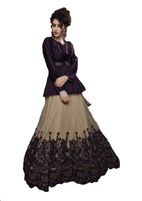 Wine Thread Embroidery Net Semi Stitched Lehenga 1