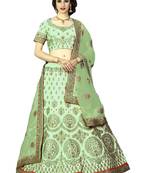 Green Thread Embroidery Silk Semi Stitched Lehenga