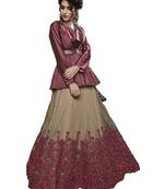 Dark  Magenta Thread Embroidery Net Semi Stitched Lehenga
