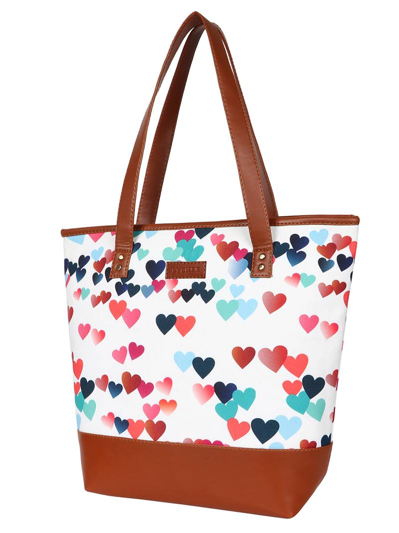 Lychee Bags Canvas multicolor Heart Printed  Shopper Bag