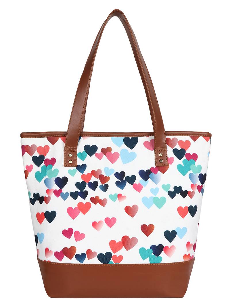Lychee Bags Canvas multicolor Heart Printed  Shopper Bag