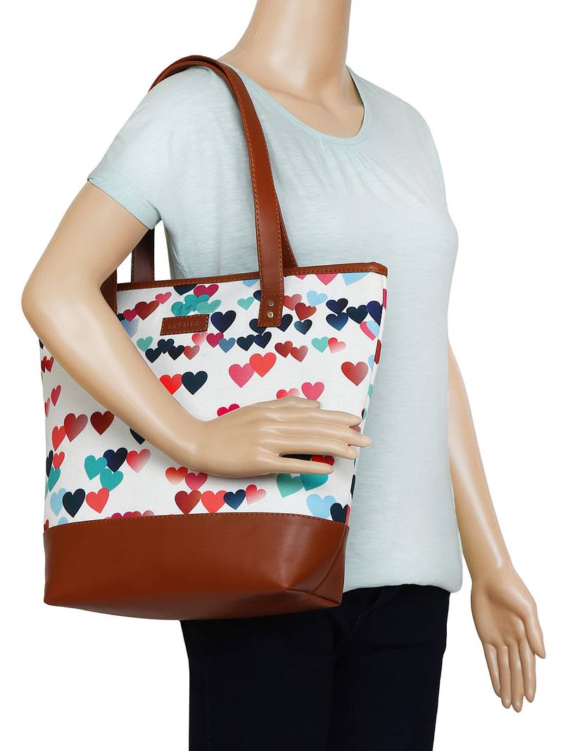 Lychee Bags Canvas multicolor Heart Printed  Shopper Bag