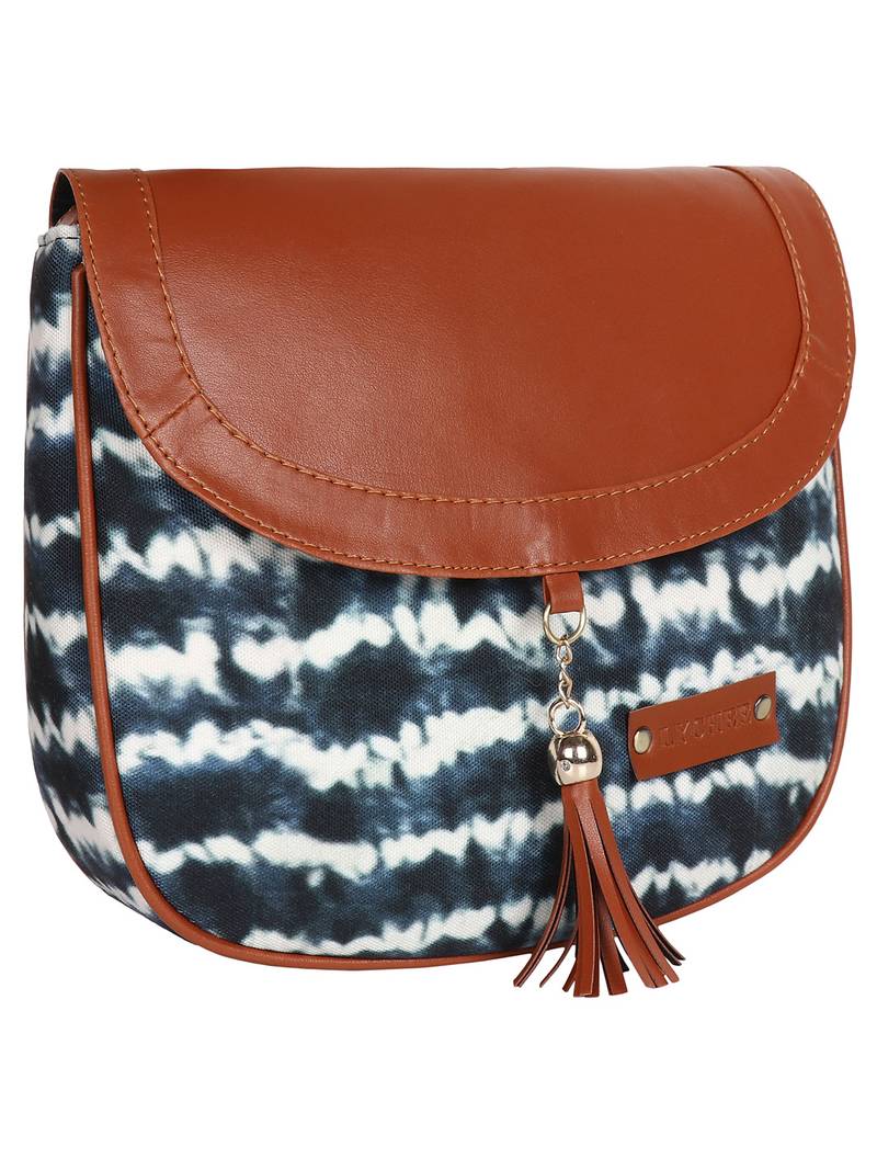 Lychee Bags Canvas Blue Printed Sling Bag