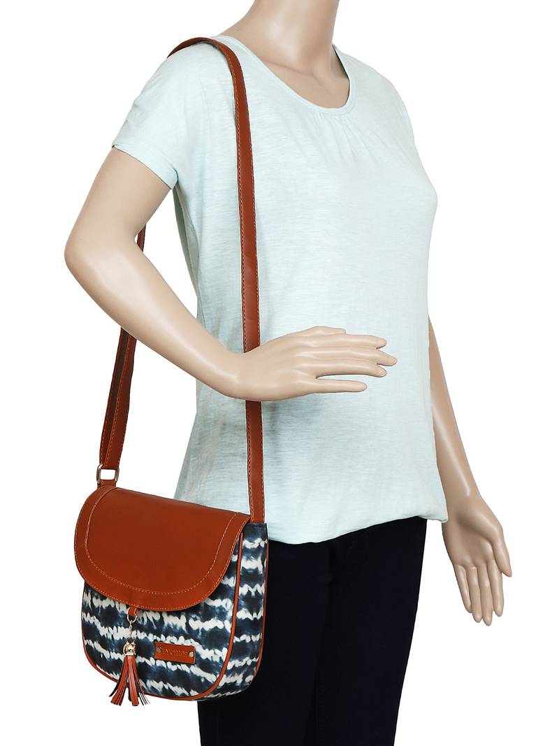 Lychee Bags Canvas Blue Printed Sling Bag