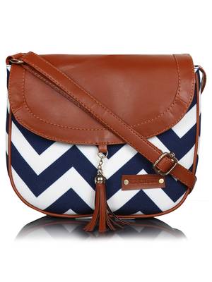 Lychee Bags Canvas Blue Zig-Zag Printed Sling Bag 1