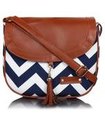 Lychee Bags Canvas Blue Zig-Zag Printed Sling Bag