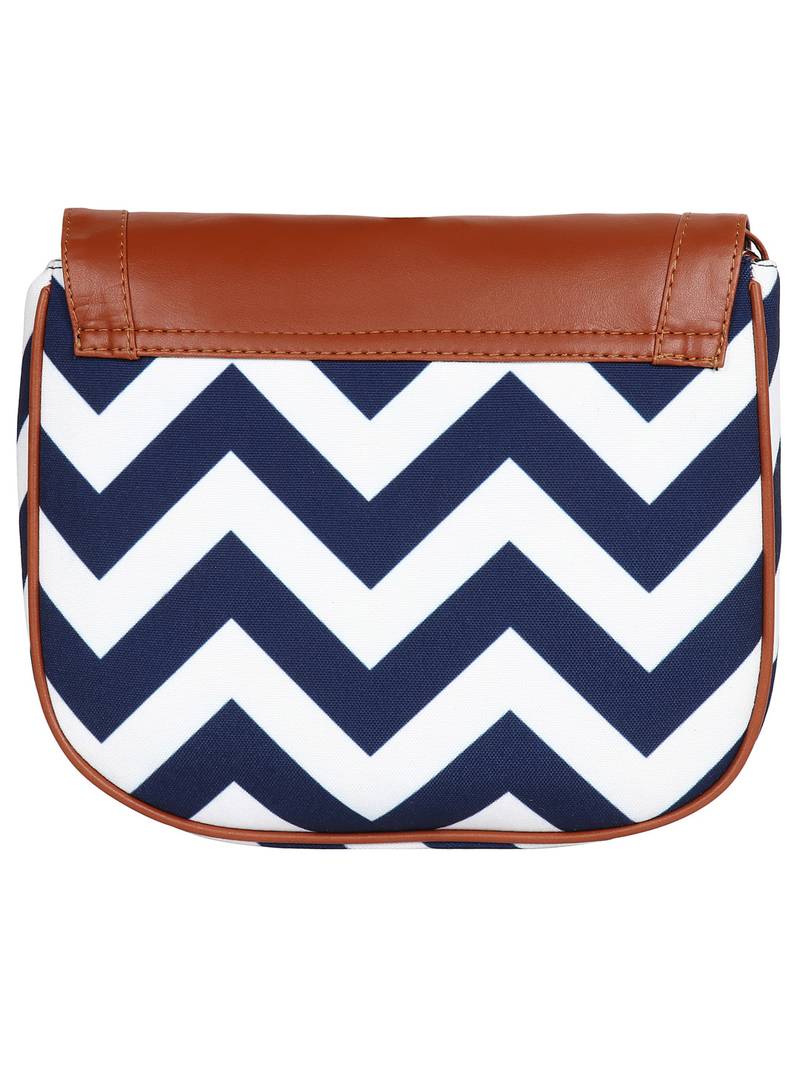 Lychee Bags Canvas Blue Zig-Zag Printed Sling Bag