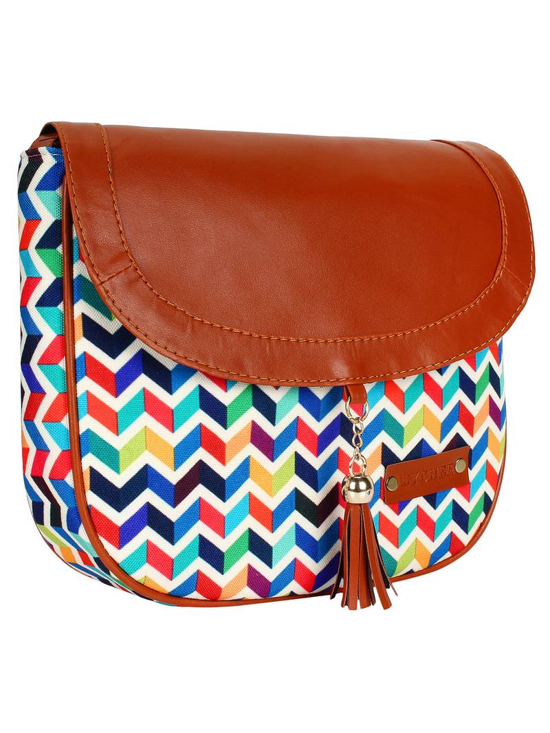 Lychee Bags Canvas Multicolor Zig-Zag Printed Sling Bag
