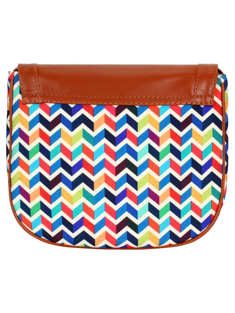 Lychee Bags Canvas Multicolor Zig-Zag Printed Sling Bag