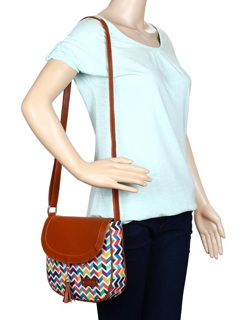 Lychee Bags Canvas Multicolor Zig-Zag Printed Sling Bag