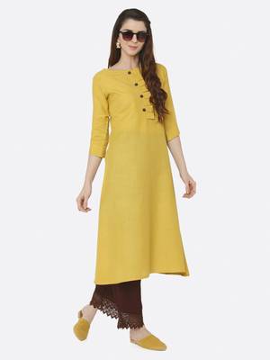 Yellow plain polyester kurta sets 1