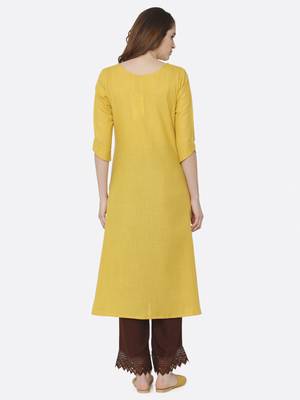 Yellow plain polyester kurta sets 2