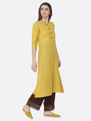 Yellow plain polyester kurta sets 3
