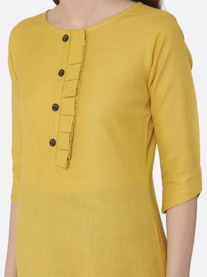 Yellow plain polyester kurta sets 4