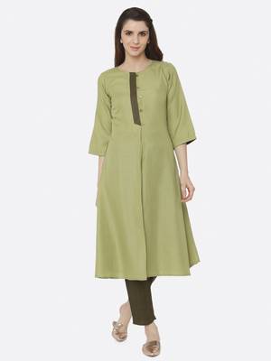 Light-green plain polyester kurta sets 1