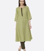 Light-green plain polyester kurta sets